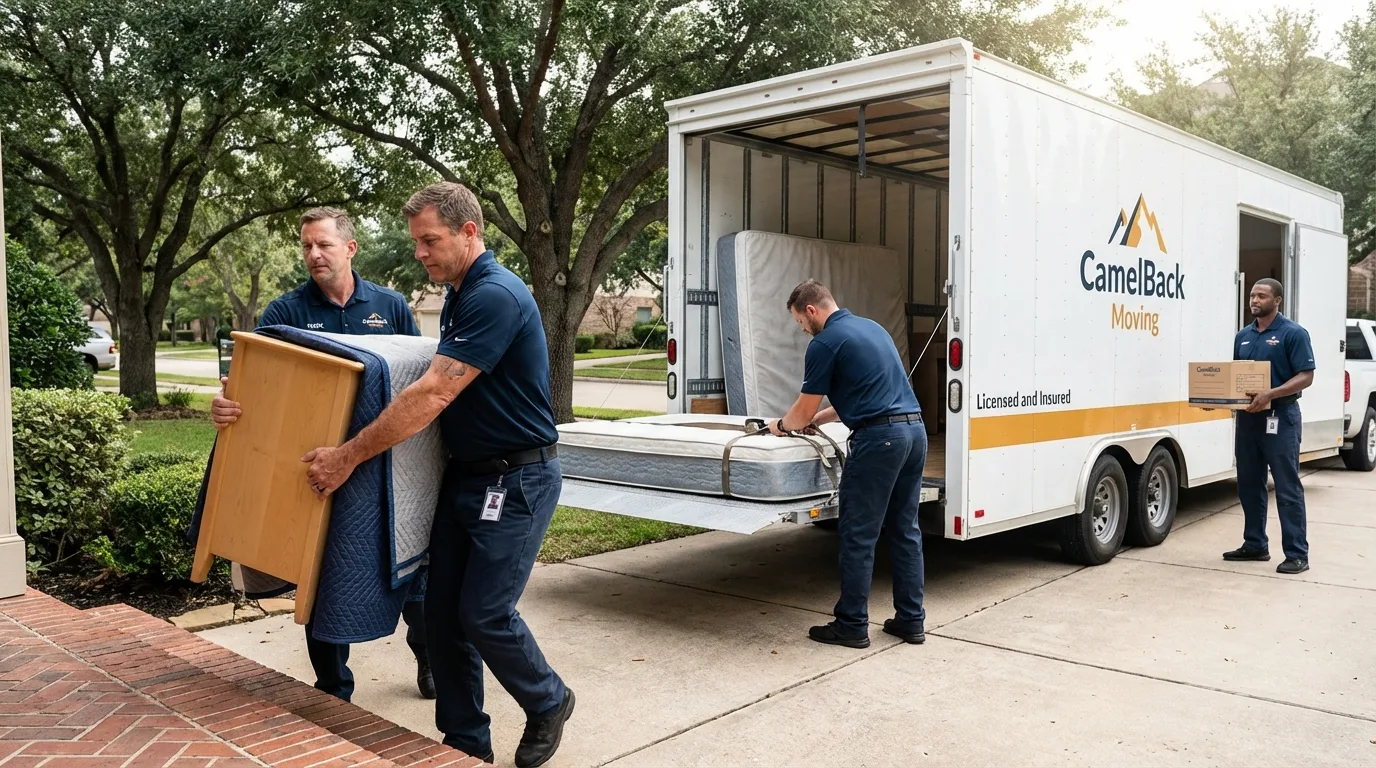 Crew loading residential truck for cross-state move from Winsted, CT