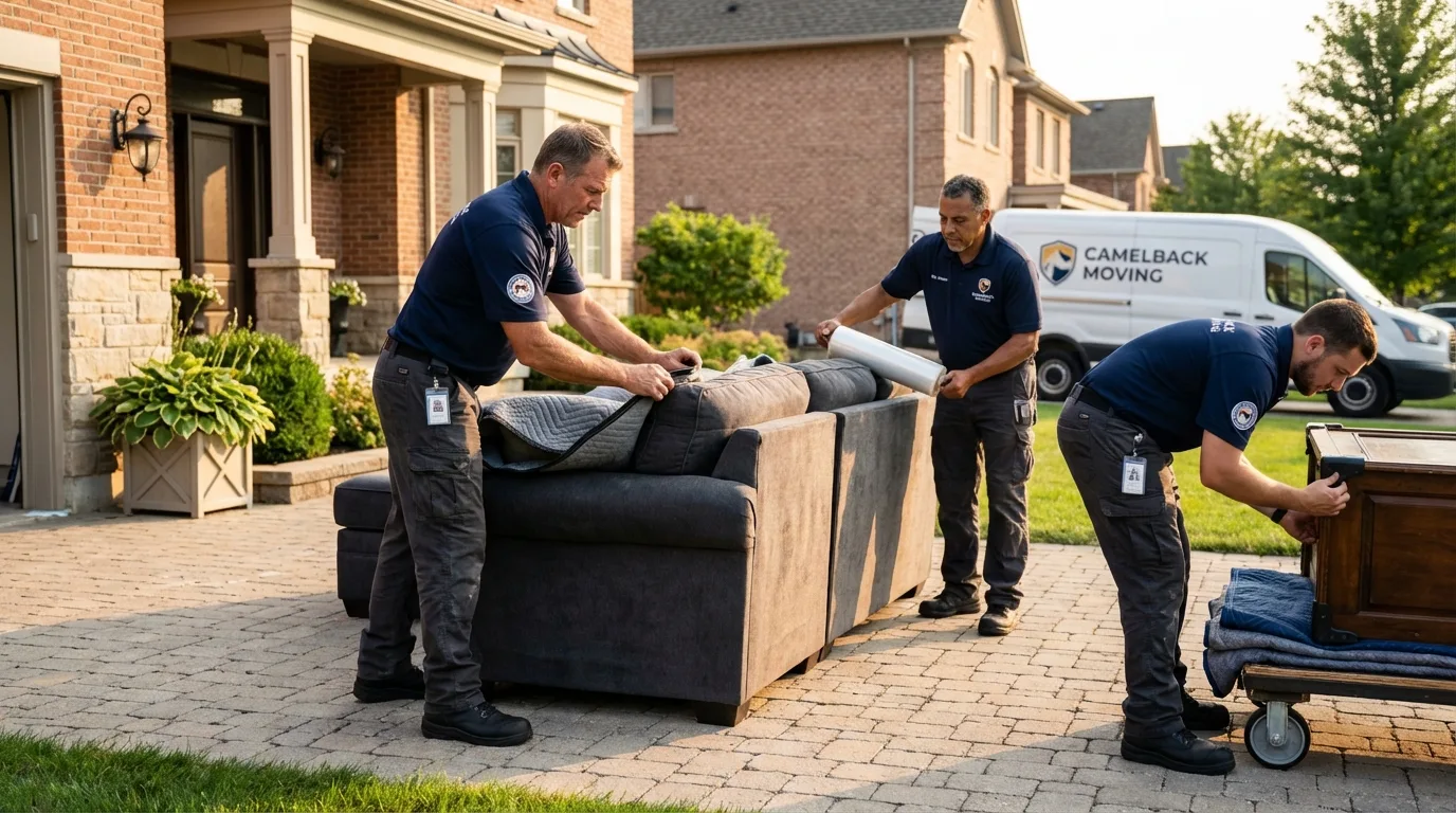 Large estate moving crew wrapping furniture in Winsted, CT